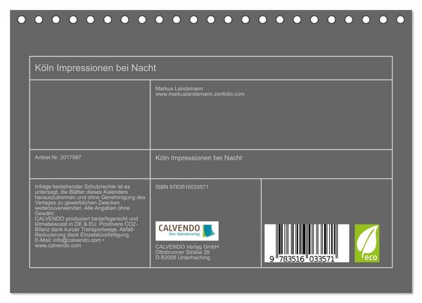 Produktbild: K&ouml;ln Impressionen bei Nacht (Tischkalender 2026 DIN A5 quer), CALVENDO Monatskalender
