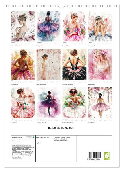 Produktbild: Ballerinas in Aquarell (Wandkalender 2026 DIN A3 hoch), CALVENDO Monatskalender