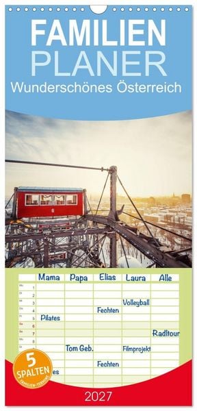 Produktbild: Familienplaner 2027 - Wundersch&ouml;nes &Ouml;sterreich mit 5 Spalten (Wandkalender, 21 x 45 cm) CALVENDO
