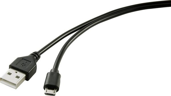 Produktbild: Renkforce Strom-Kabel Raspberry Pi&reg;, BBC micro:bit [1x USB 2.0 Stecker A - 1x USB 2.0 Stecker Micro-B] 1.00 m Schwarz inkl. Ein/Aus-Schalter