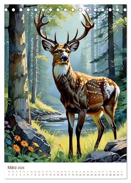 Produktbild: Heimische Wildtiere 2026 (Tischkalender 2026 DIN A5 hoch), CALVENDO Monatskalender