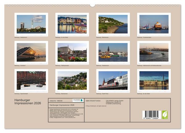 Produktbild: Hamburger Impressionen 2026 (hochwertiger Premium Wandkalender 2026 DIN A2 quer), Kunstdruck in Hochglanz