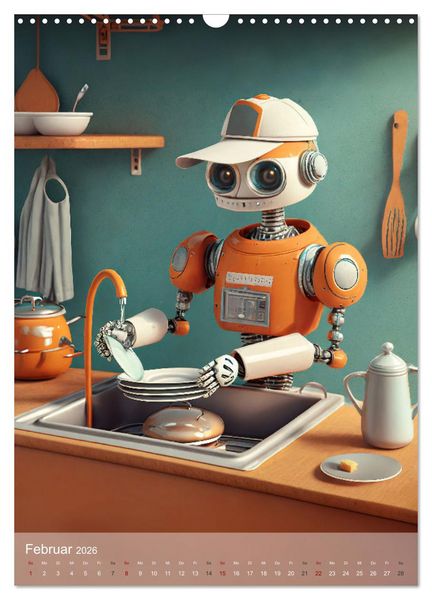 Produktbild: RoboLife - Niedliche Blechfreunde im Alltag (Wandkalender 2026 DIN A3 hoch), CALVENDO Monatskalender