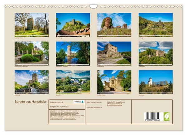 Produktbild: Burgen des Hunsr&uuml;cks (Wandkalender 2026 DIN A3 quer), CALVENDO Monatskalender