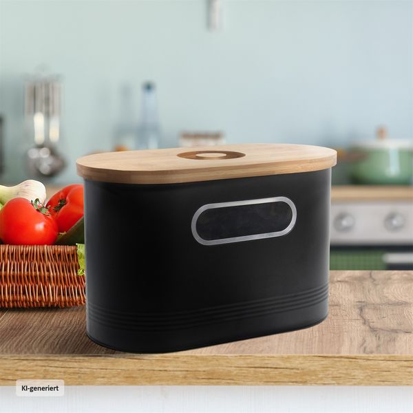 Produktbild: neuetischkultur Brotkasten Schwarz mit Holzdeckel Brotkasten Schwarz mit Holzdeckel
