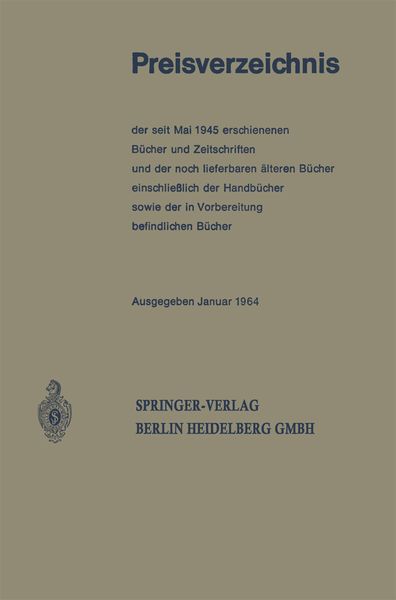 Preisverzeichnis, Taschenbuch von Berlin Springer, Springer Berlin, 9783662231609