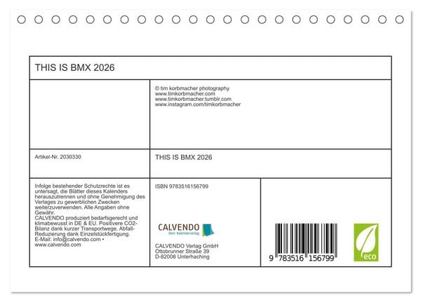 Produktbild: THIS IS BMX 2026 (Tischkalender 2026 DIN A5 quer), CALVENDO Monatskalender