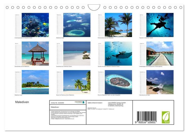 Produktbild: Malediven (Wandkalender 2026 DIN A4 quer), CALVENDO Monatskalender