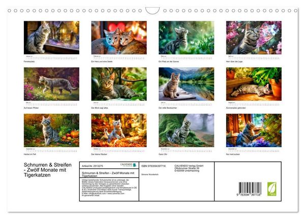 Produktbild: Schnurren & Streifen - Zw&ouml;lf Monate mit Tigerkatzen (Wandkalender 2027 DIN A3 quer), CALVENDO Monatskalender