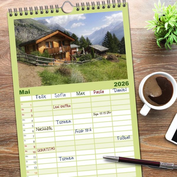 Produktbild: Familienplaner 2026 - Zauber der Berglandschaft mit 5 Spalten (Wandkalender, 21 x 45 cm) CALVENDO