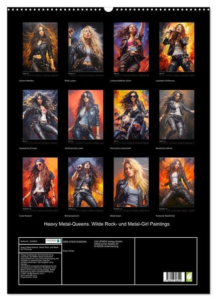 Produktbild: Heavy Metal-Queens. Wilde Rock- und Metal-Girl Paintings (Wandkalender 2026 DIN A2 hoch), CALVENDO Monatskalender