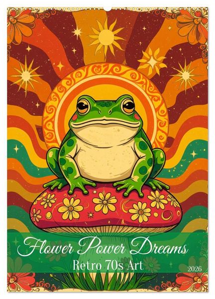 Produktbild: Flower Power Dreams - Retro 70s Art (Wandkalender 2026 DIN A2 hoch), CALVENDO Monatskalender