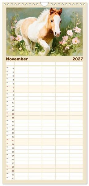 Produktbild: Familienplaner 2027 - Zauberhafte Ponys. Kleine Pferdchen in lieblicher &Ouml;loptik mit 5 Spalten (Wandkalender, 21 x 45 cm) CALVENDO