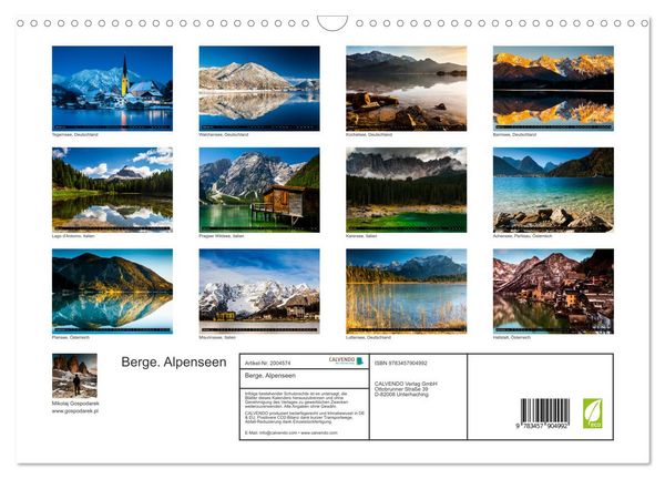 Produktbild: Berge. Alpenseen (Wandkalender 2026 DIN A3 quer), CALVENDO Monatskalender