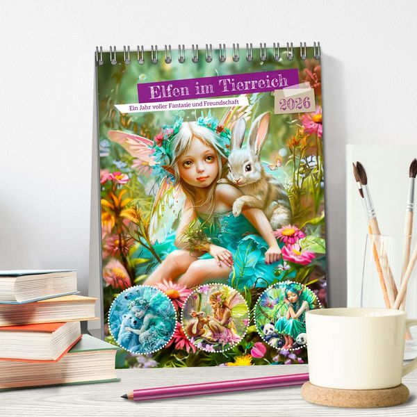 Produktbild: Elfen im Tierreich - Ein Jahr voller Fantasie und Freundschaft (Tischkalender 2026 DIN A5 hoch), CALVENDO Monatskalender