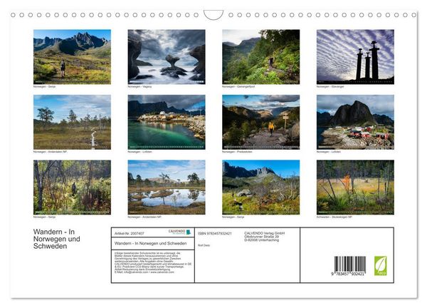 Produktbild: Wandern - In Norwegen und Schweden (Wandkalender 2026 DIN A3 quer), CALVENDO Monatskalender