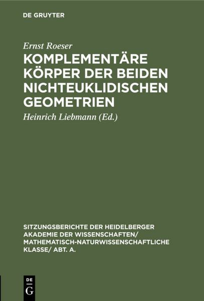 Produktbild: Komplement&auml;re K&ouml;rper der beiden nichteuklidischen Geometrien