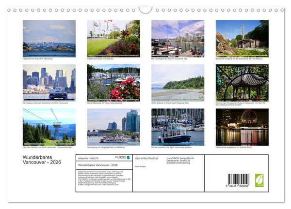 Produktbild: Wunderbares Vancouver - 2026 (Wandkalender 2026 DIN A3 quer), CALVENDO Monatskalender