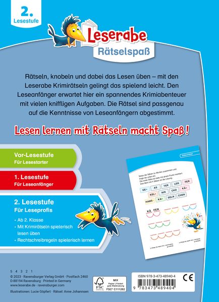 Produktbild: Leserabe Rätselspaß - Krimirätsel zum Lesenlernen (2. Lesestufe)