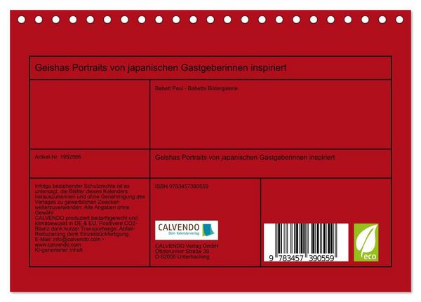 Produktbild: Geishas Portraits von japanischen Gastgeberinnen inspiriert (Tischkalender 2026 DIN A5 quer), CALVENDO Monatskalender