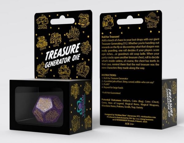 Q-Workshop QWO98536 - Treasure Generator Die: Shimmering Purple&Gold, D12, 1 Stück, Schatzgenerator-Würfel