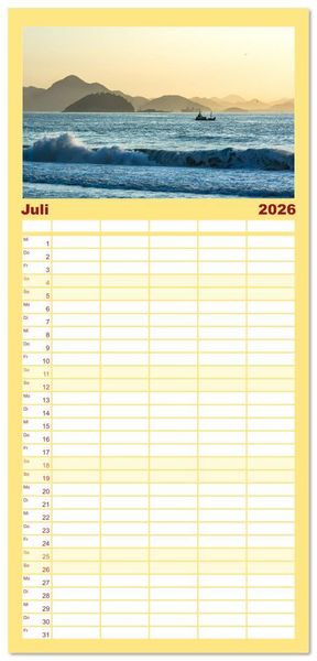 Produktbild: Familienplaner 2026 - An Rio's Str&auml;nden mit 5 Spalten (Wandkalender, 21 x 45 cm) CALVENDO