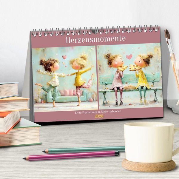 Produktbild: Herzensmomente. Beste Freundinnen in Liebe verbunden (Tischkalender 2026 DIN A5 quer), CALVENDO Monatskalender