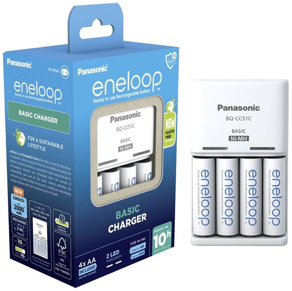 Produktbild: Panasonic Basic BQ-CC51 + 4x eneloop AA Steckerladerger&auml;t NiMH Micro (AAA), Mignon (AA)