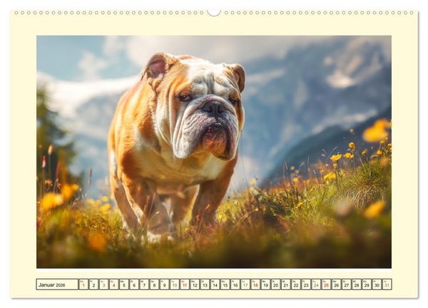 Produktbild: Bulldogs on Tour. Urlaubsreif und schnaufend zum Gipfelgl&uuml;ck (hochwertiger Premium Wandkalender 2026 DIN A2 quer), Kunstdruck in Hochglanz