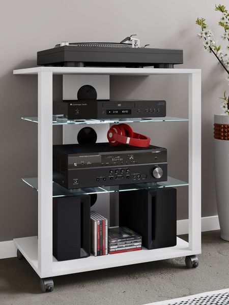Produktbild: Hifi M&ouml;bel Rack Glas Phono Mediaregal Folas Rollen