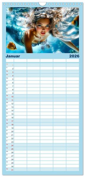 Produktbild: Familienplaner 2026 - Geheimnisvolle Meerjungfrau mit 5 Spalten (Wandkalender, 21 x 45 cm) CALVENDO