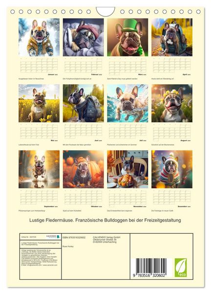 Produktbild: Lustige Flederm&auml;use. Franz&ouml;sische Bulldoggen bei der Freizeitgestaltung (Wandkalender 2026 DIN A4 hoch), CALVENDO Monatskalender
