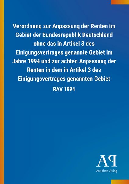 Produktbild: Verordnung zur Anpassung der Renten im Gebiet der Bundesrepu