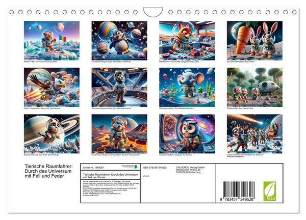 Produktbild: Tierische Raumfahrer: Durch das Universum mit Fell und Feder (Wandkalender 2026 DIN A4 quer), CALVENDO Monatskalender