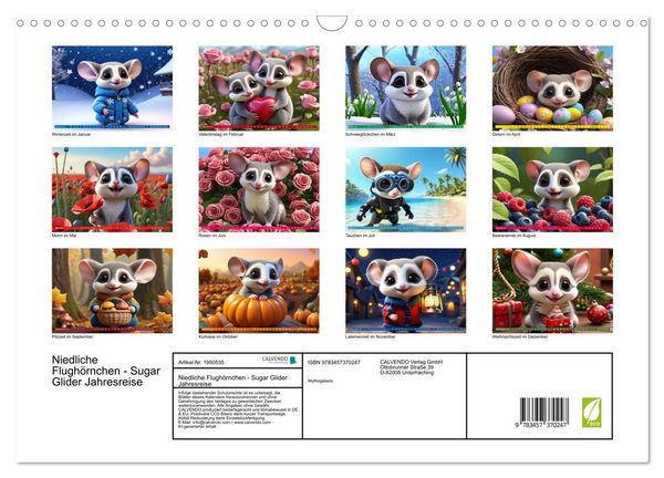 Produktbild: Niedliche Flugh&ouml;rnchen - Sugar Glider Jahresreise (Wandkalender 2026 DIN A3 quer), CALVENDO Monatskalender
