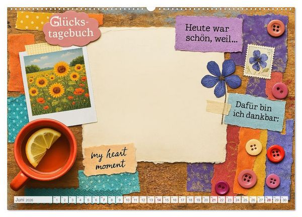 Produktbild: L&auml;cheln sammeln - Dein pers&ouml;nlicher Gl&uuml;ckskalender zum Mitgestalten (hochwertiger Premium Wandkalender 2026 DIN A2 quer), Kunstdruck in Hochglanz
