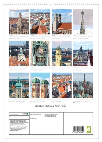 Produktbild: M&uuml;nchen Blick vom Alten Peter (hochwertiger Premium Wandkalender 2026 DIN A2 hoch), Kunstdruck in Hochglanz