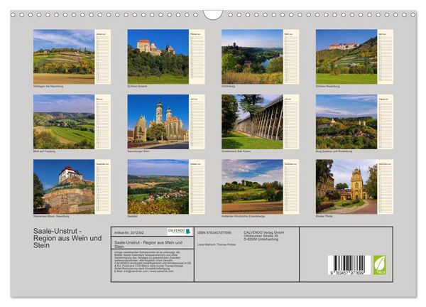 Produktbild: Saale-Unstrut - Region aus Wein und Stein (Wandkalender 2026 DIN A3 quer), CALVENDO Monatskalender