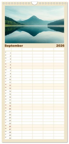 Produktbild: Familienplaner 2026 - Minimalistische Naturmomente &ndash; Ruhe und Sch&ouml;nheit in der Natur mit 5 Spalten (Wandkalender, 21 x 45 cm) CALVENDO