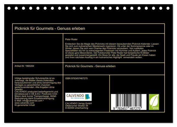 Produktbild: Picknick f&uuml;r Gourmets - Genuss erleben (Tischkalender 2026 DIN A5 quer), CALVENDO Monatskalender