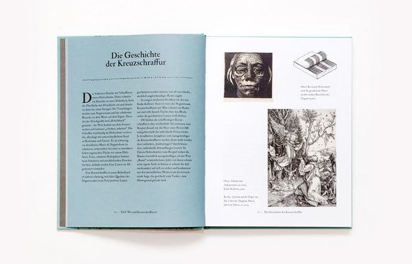 Kreuzschraffur mit Feder, Stift und Tusche.