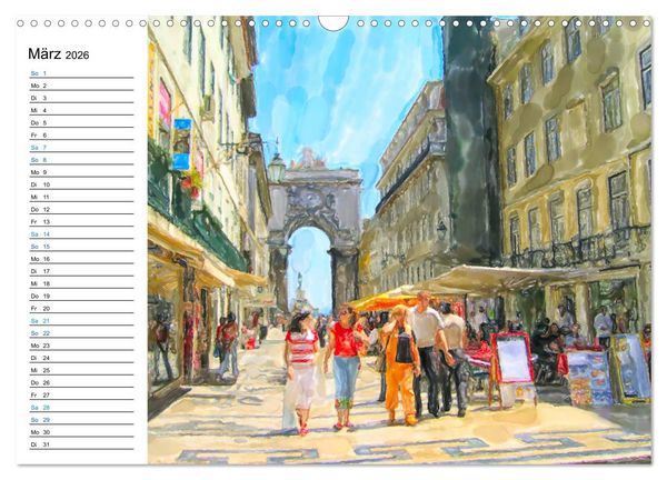 Produktbild: Lissabon - Stadtrundgang in Aquarell-Illustrationen (Wandkalender 2026 DIN A3 quer), CALVENDO Monatskalender