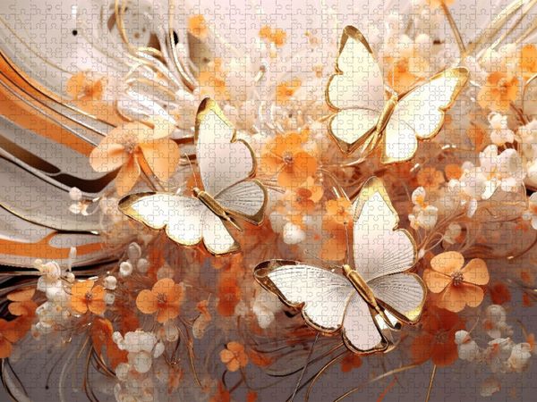 Produktbild: CALVENDO Puzzle Schmetterlinge auf edlen Bl&uuml;ten in Orange und Gold | 2000 Teile Lege-Gr&ouml;&szlig;e 90x67cm Foto-Puzzle f&uuml;r gl&uuml;ckliche Stunden