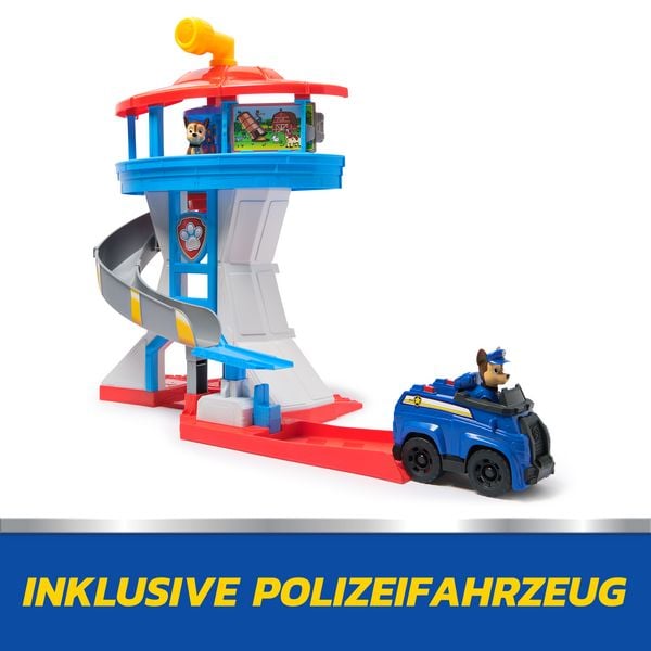 Produktbild: PAW Patrol - Lookout Tower, &uuml;ber 50 cm hoch, Hauptquartier Spielset mit 1 Basis Polizei-Fahrzeug, 2 Chase Figuren und Zubeh&ouml;r