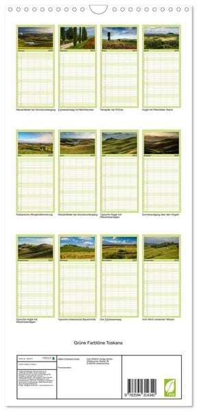 Produktbild: Familienplaner 2027 - Gr&uuml;ne Farbt&ouml;ne Toskana mit 5 Spalten (Wandkalender, 21 x 45 cm) CALVENDO
