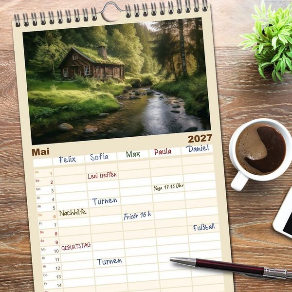 Produktbild: Familienplaner 2027 - H&uuml;ttenzauber - Ein visueller Streifzug durch Norwegens Wildnis mit 5 Spalten (Wandkalender, 21 x 45 cm) CALVENDO