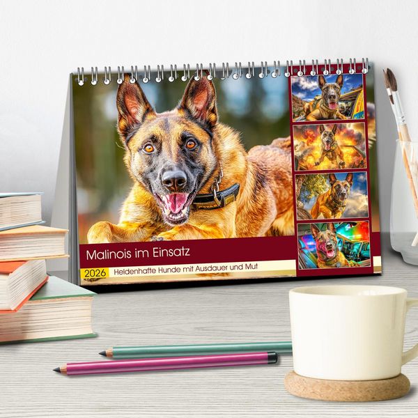 Produktbild: Malinois im Einsatz. Heldenhafte Hunde mit Ausdauer und Mut (Tischkalender 2026 DIN A5 quer), CALVENDO Monatskalender