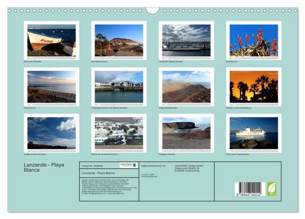 Produktbild: Lanzarote - Playa Blanca (Wandkalender 2026 DIN A3 quer), CALVENDO Monatskalender