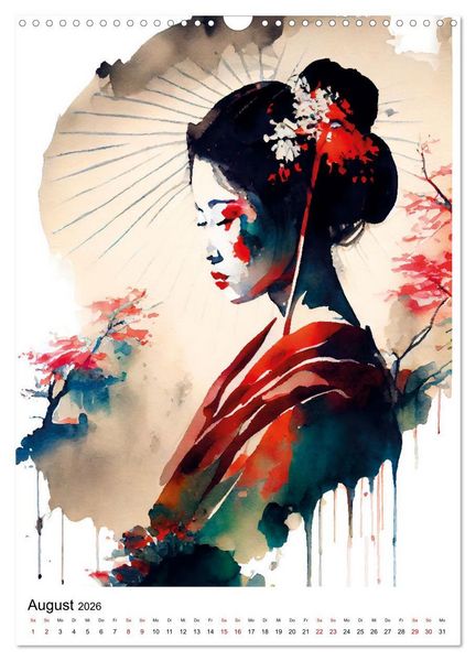 Produktbild: Geisha Aquarelle - Japanische Kulturdamen, Landschaft und Sakura (Wandkalender 2026 DIN A3 hoch), CALVENDO Monatskalender