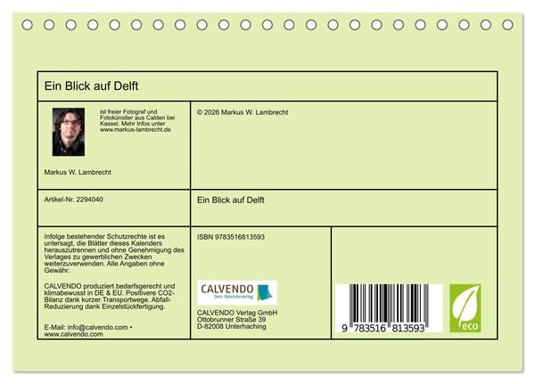Produktbild: Ein Blick auf Delft (Tischkalender 2027 DIN A5 quer), CALVENDO Monatskalender